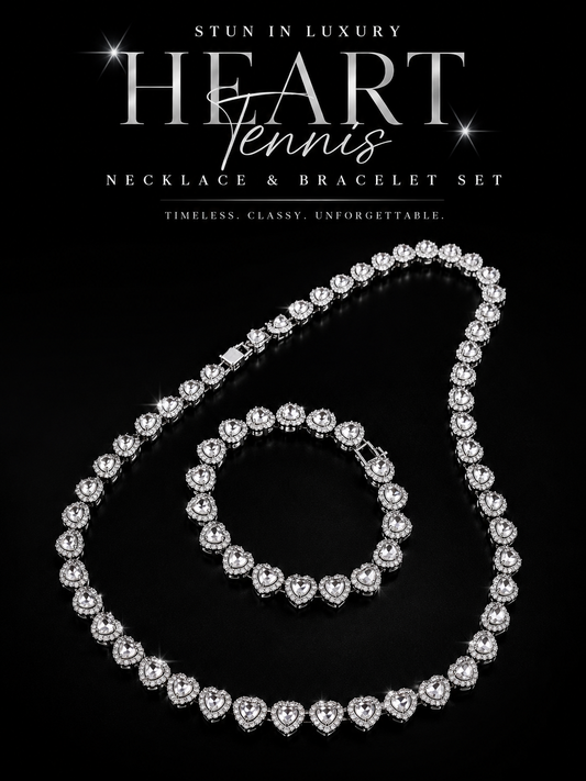 Heart tennis necklace and bracelet set